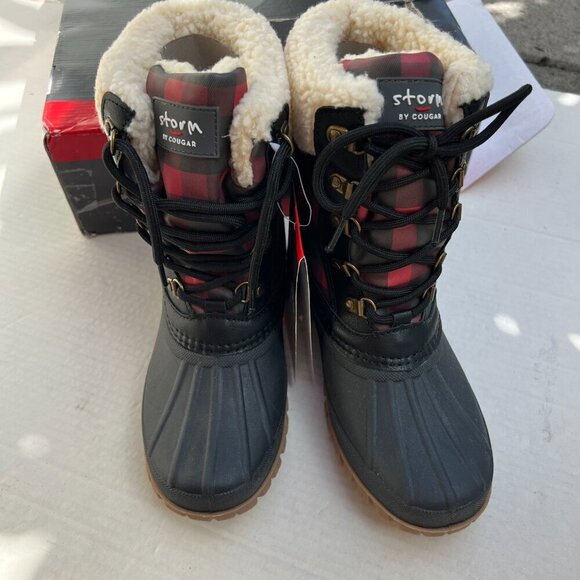 Cougar Waterproof Lace Up Winter Boot Women 7 Medium Carlisle Red Plaid - Picture 3 of 13